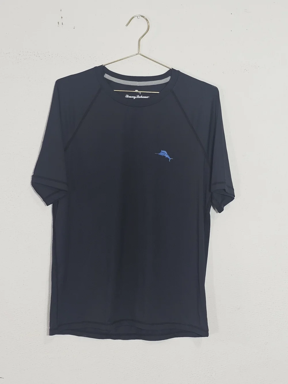Tommy Bahama Black Shirt Short-Sleeve Swim Rash Guard with Blue Marlin Graphic